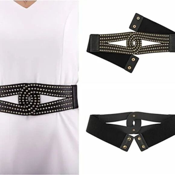 Women Wide Elastic Belt PU Leather Vintage Dress Wide Waist Belt Punk Fashion - Picture 1 of 6